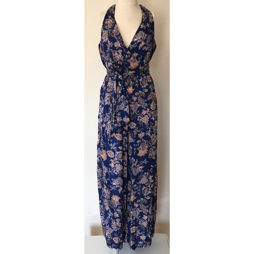 ett:twa • M • Wide Leg Halter Faux Wrap Front Jumpsuit Pantsuit Anthropologie